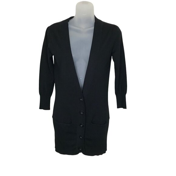 Diane Von Furstenberg 100% Merino Wool Black Extra Long Cardigan Size P - Picture 1 of 6